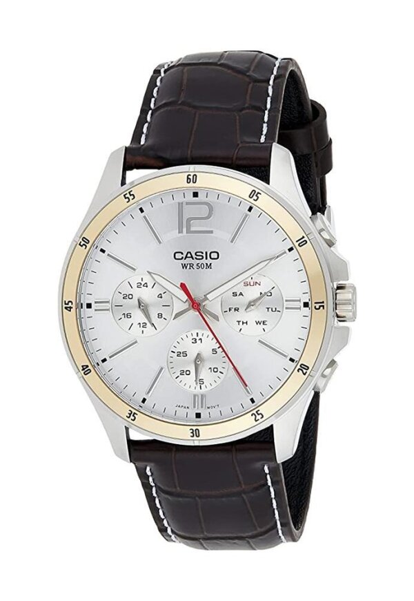 CASIO COLLECTION Mod. MULTIFUNCTION CALENDAR, BLACK LEATHER - SILVER