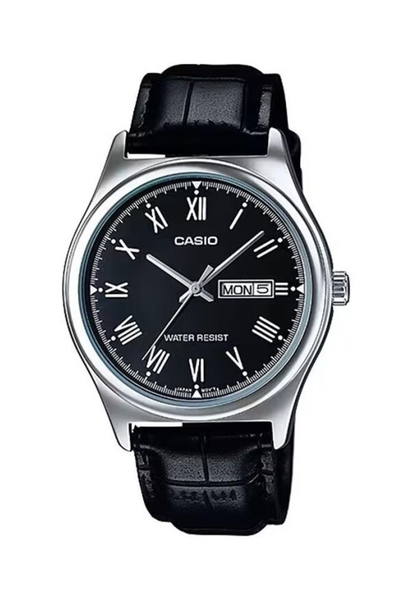 CASIO COLLECTION Mod. DAY DATE Steel Black Romans, Leather