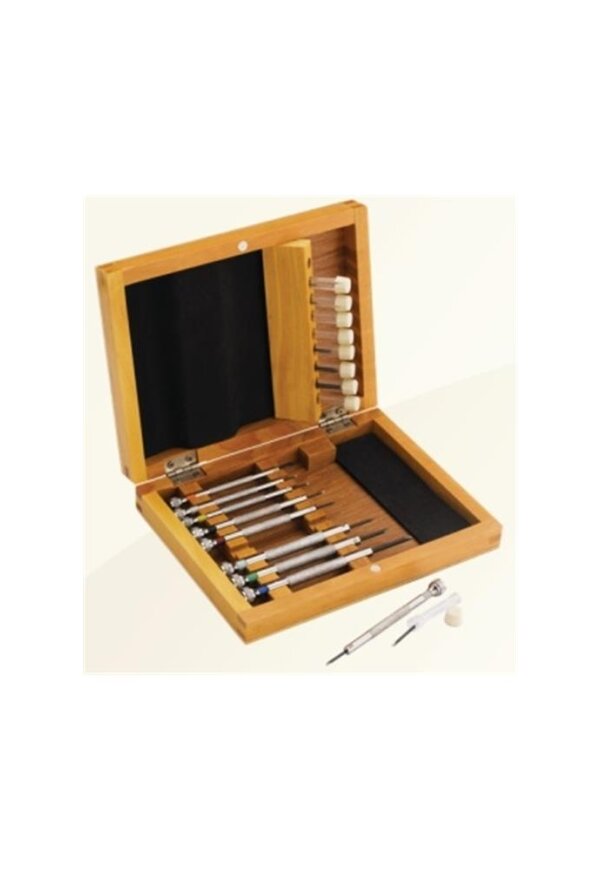 Scatola in legno con 9 giraviti - Wooden box with 9 screwdrivers