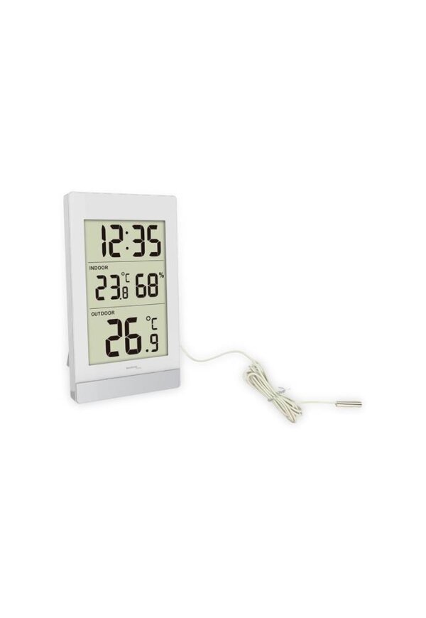 TECHNO LINE Mod. WS7039 - Termometro da parete/tavolo, temp/umidità int e temp est + cavetto sonda - Wall/table thermometer, int temp/humidity and ext temp with probe cable