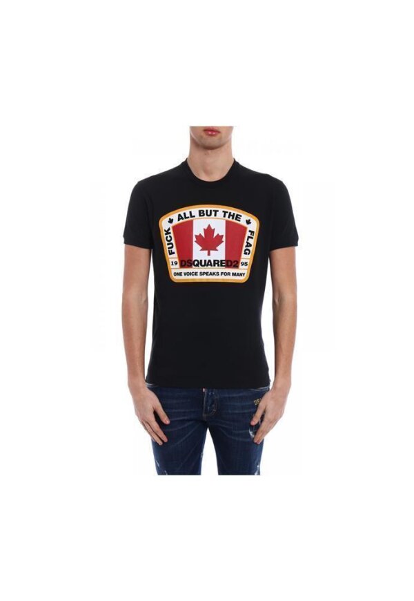 Dsquared2 Cool T-Shirt Schwarz Herren Canada Flaggen Logo