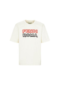 FENDI Logo Print T-Shirt  aus Baumwolle Weiß Herren