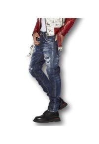 Dsquared2 Dark Ripped Bleach Wash Cool Guy Jeans Blau Herren