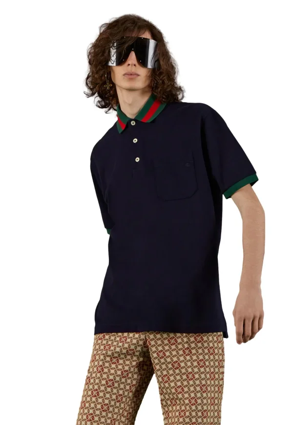 Gucci Poloshirt aus Stretch-Baumwoll-Piqué Schwarz Herren