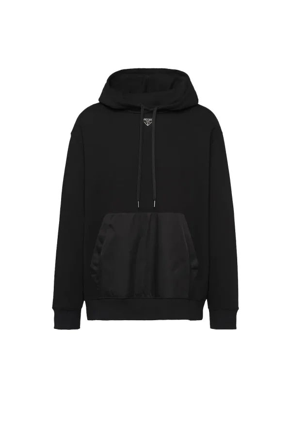 Prada Kapuzenpullover aus Baumwollfleece Schwarz Herren