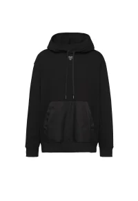 Prada Kapuzenpullover aus Baumwollfleece Schwarz Herren