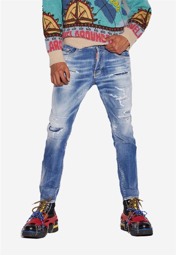 Light Sandy Slash Wash Skater Jeans