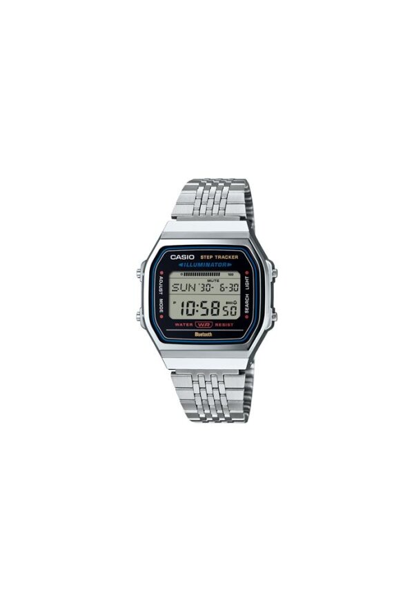 CASIO VINTAGE Mod. SILVER -BLUETOOTH® SMARTPHONE LINK w. built-in accelerometer senses body movements + steps counter