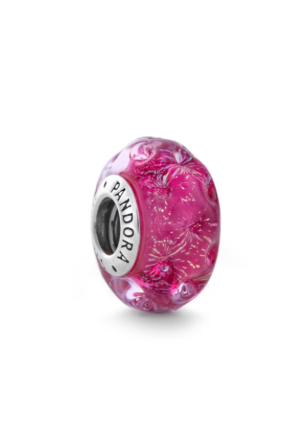 PANDORA CHARMS Mod. WAVY STERLING SILVER CHARM WITH IRIDESCENT AND PINK MURANO